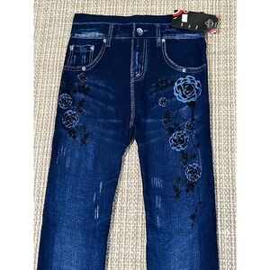 NWT Sacred Threads Stretchy Blue Jean Design Jeggings Rayon With Spandex